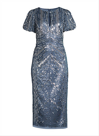 Aidan Mattox Women's Beaded Keyhole MIDI Dress Blue Grey - Size 6