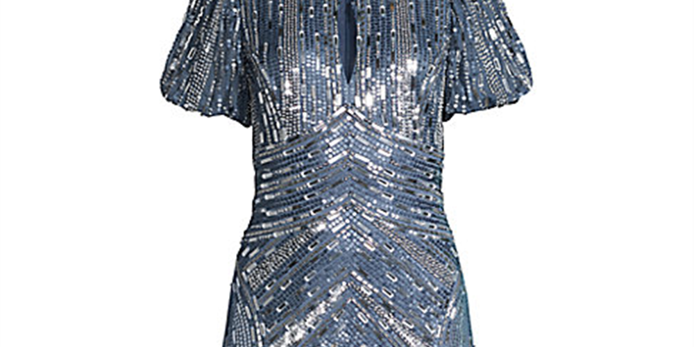 Aidan Mattox Women's Beaded Keyhole MIDI Dress Blue Grey - Size 6