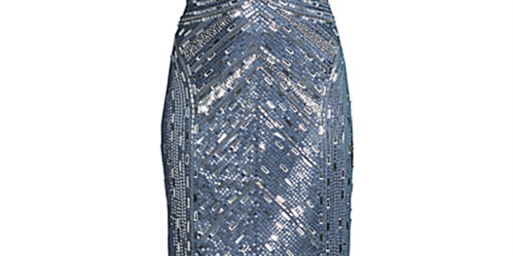 Aidan Mattox Women's Beaded Keyhole MIDI Dress Blue Grey - Size 6