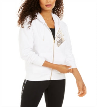 Nike Women's Sportswear Shine Metallic Logo Zip up Hoodie White Size Small