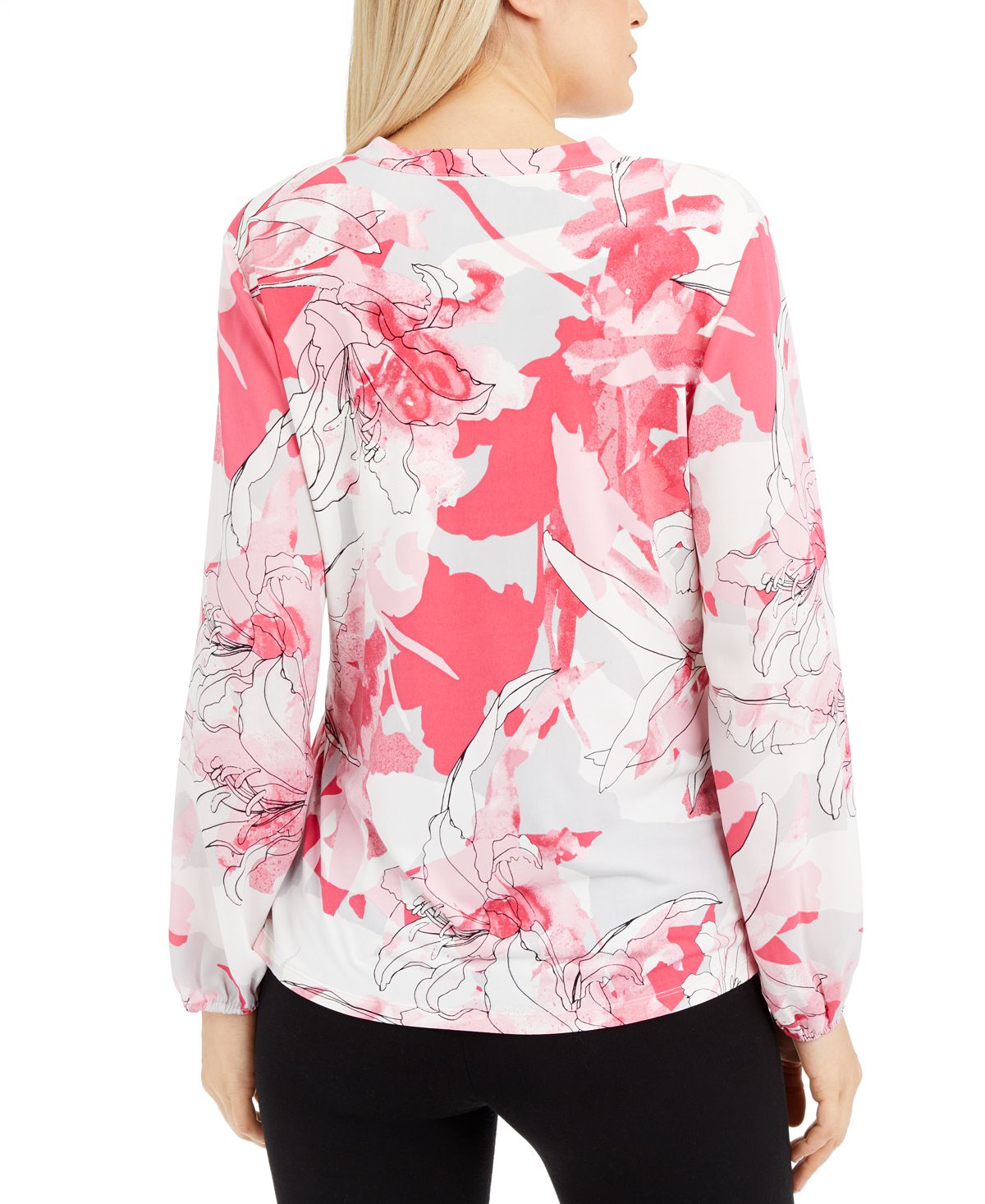 Alfani Women's Floral Print Surplice Top Pink Size -S
