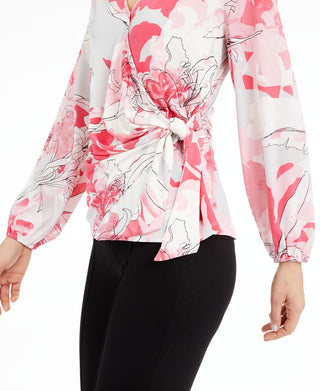 Alfani Women's Floral Print Surplice Top Pink Size -S