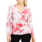Alfani Women's Floral Print Surplice Top Pink Size -S