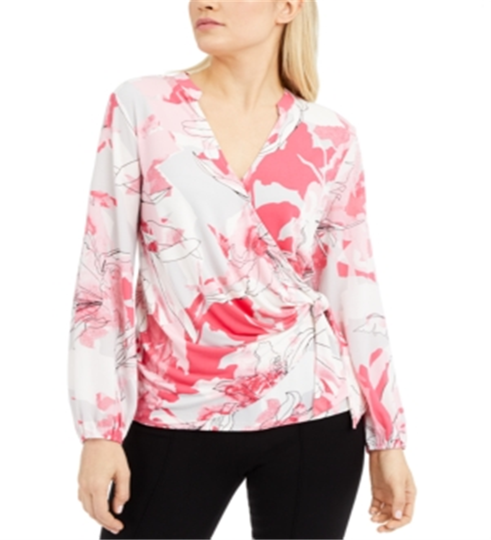 Alfani Women's Floral Print Surplice Top Pink Size -S