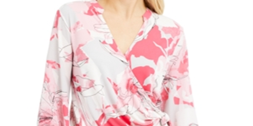Alfani Women's Floral Print Surplice Top Pink Size -S