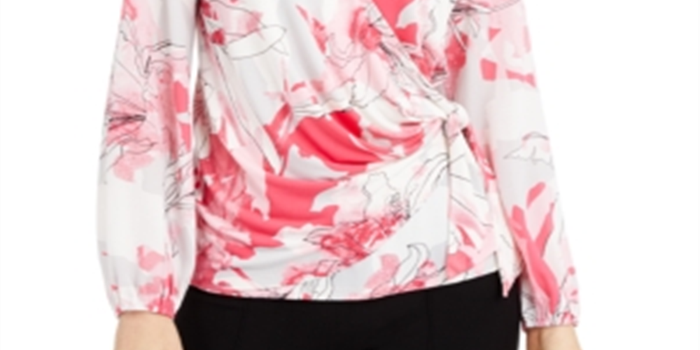 Alfani Women's Floral Print Surplice Top Pink Size -S