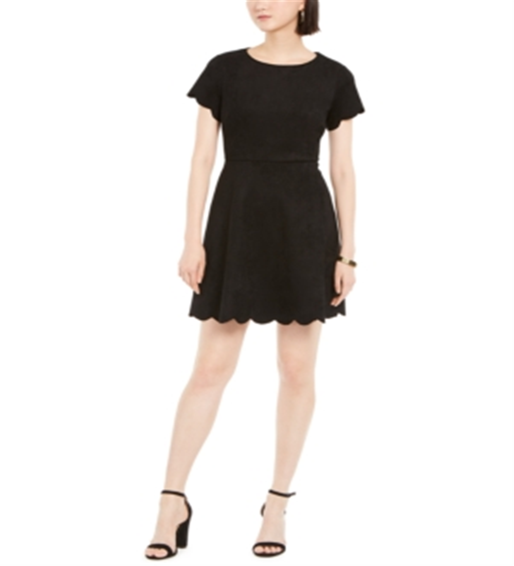 Pappagallo Women's  Faux-Suede Scalloped Dress Black Size 16