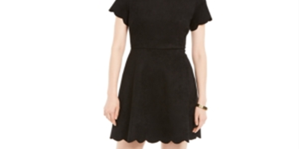 Pappagallo Women's  Faux-Suede Scalloped Dress Black Size 16