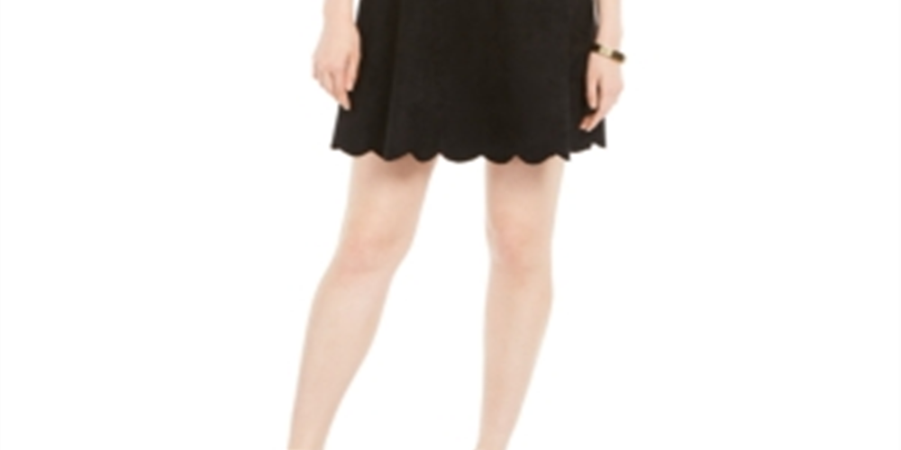 Pappagallo Women's  Faux-Suede Scalloped Dress Black Size 16