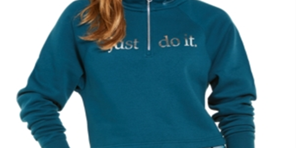 Nike Women's Sportswear Shine Metallic Graphic Half Zip Top Green Size X-Small