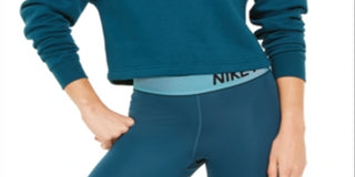 Nike Women's Sportswear Shine Metallic Graphic Half Zip Top Green Size X-Small