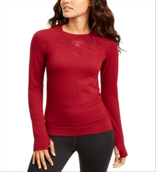 Ideology Women's Long Sleeve Jewel Neck Top Red Size Large