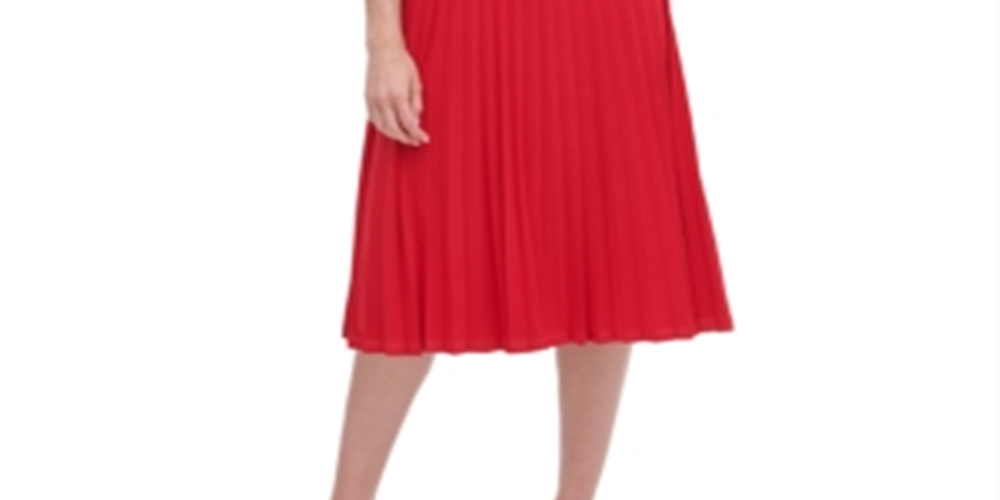 Tommy Hilfiger Women's Belted Jersey Pleated Dress Red Size 10 P