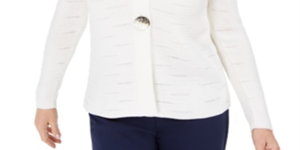 JM Collection Women's Statement Button Cardigan Winter White Size 2