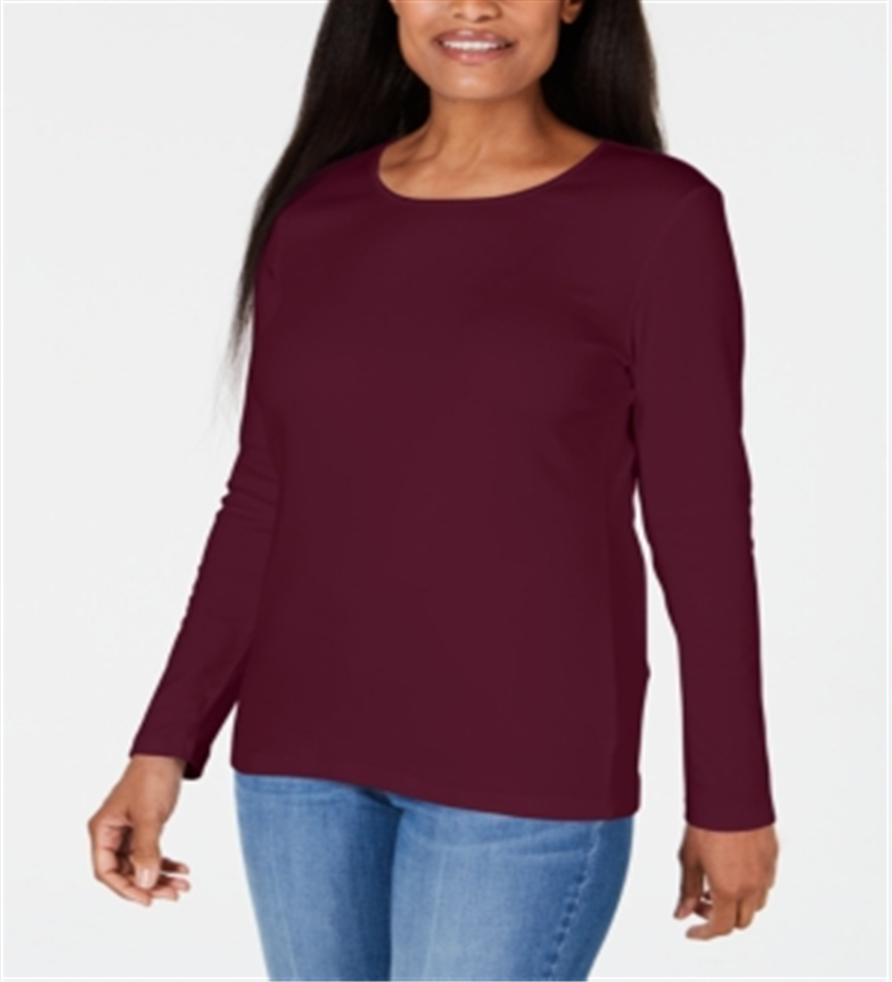 Karen Scott Women's Satin Trim Scoop Neck Top Red Size XX-Large