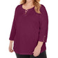 Karen Scott Women's Plus Cotton Crisscross Trim Top Purple Size 3XL