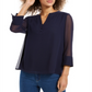 Charter Club Women's Sheer Sleeve Top Blue Size Medium