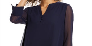 Charter Club Women's Sheer Sleeve Top Blue Size Medium