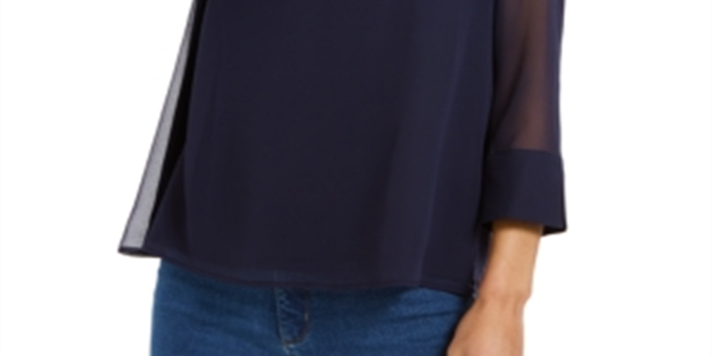 Charter Club Women's Sheer Sleeve Top Blue Size Medium