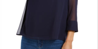 Charter Club Women's Sheer Sleeve Top Blue Size Medium