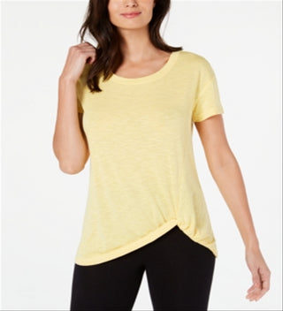 Ideology Women's Knot Front T-Shirt Yellow Size XL