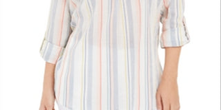 Charter Club Women's Vertical Stripe Popover Top White Size Small