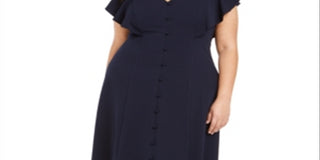 Calvin Klein Women's Plus Button Trim a Line Dress Blue Size 16 W