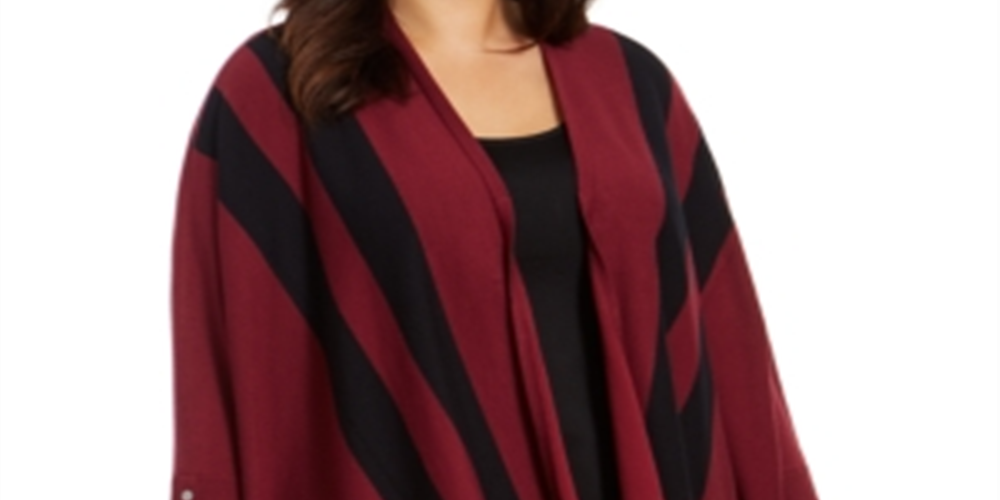 Alfani Women's Plus Striped Open Front Cardigan Red Size 2X