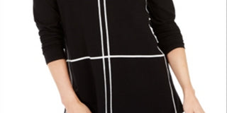 Alfani Women's Printed Long Sleeve Crew Neck Top Black Size Petite Small