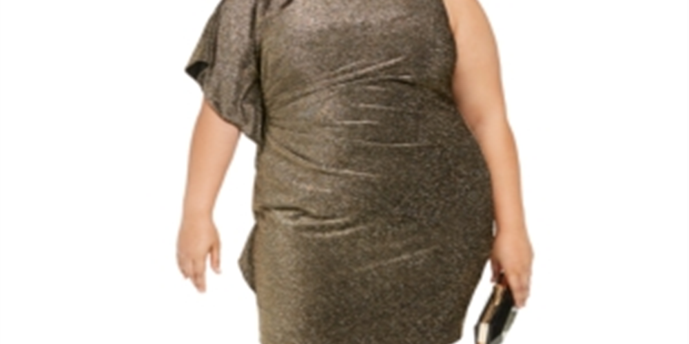 Vince Camuto Women’s Plus Metallic Asymmetrical Bodycon Dress Gold Size 22W