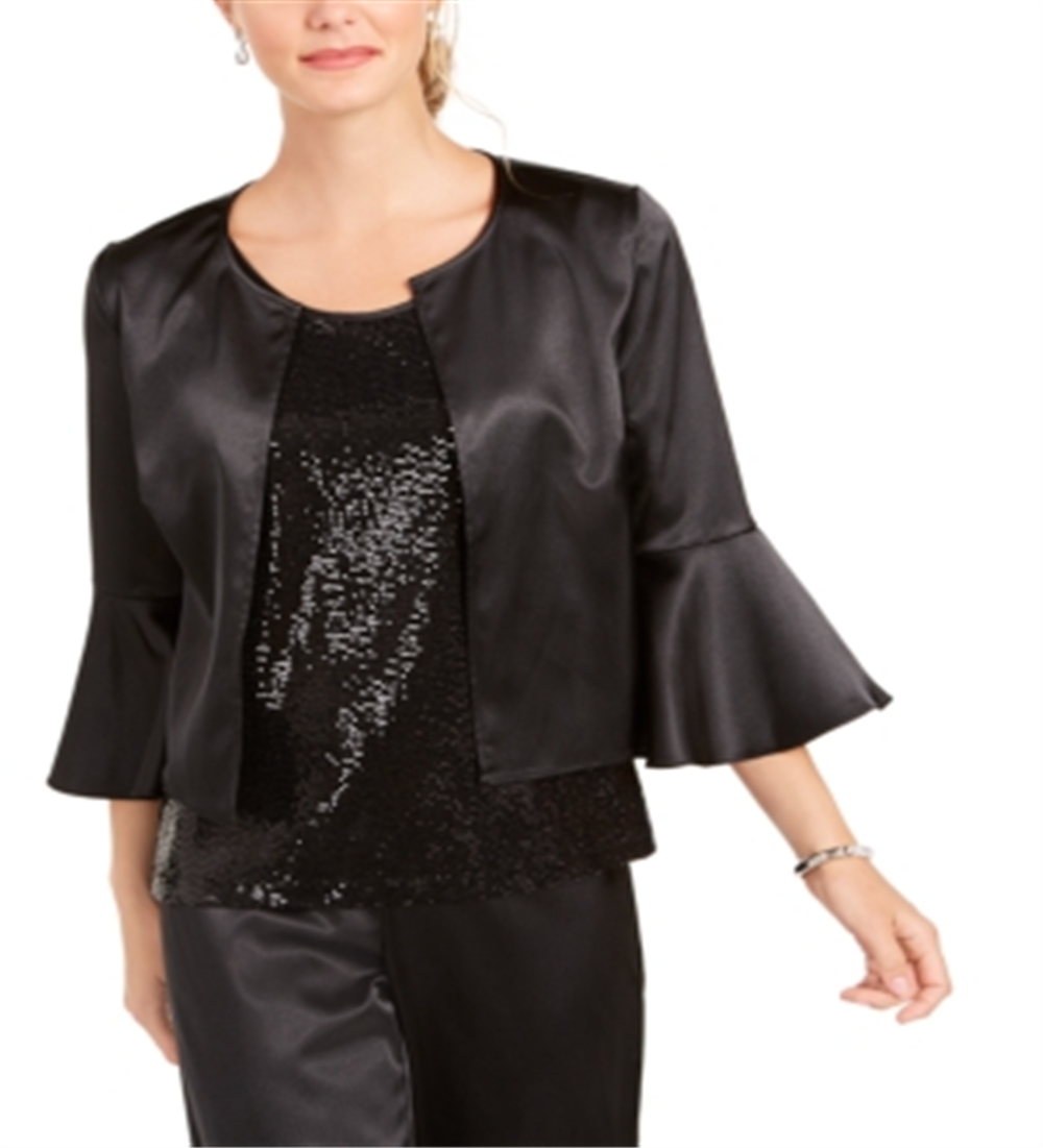 28th & Park Women's Satin Jacket & Sequined Tank Top Black Size 10