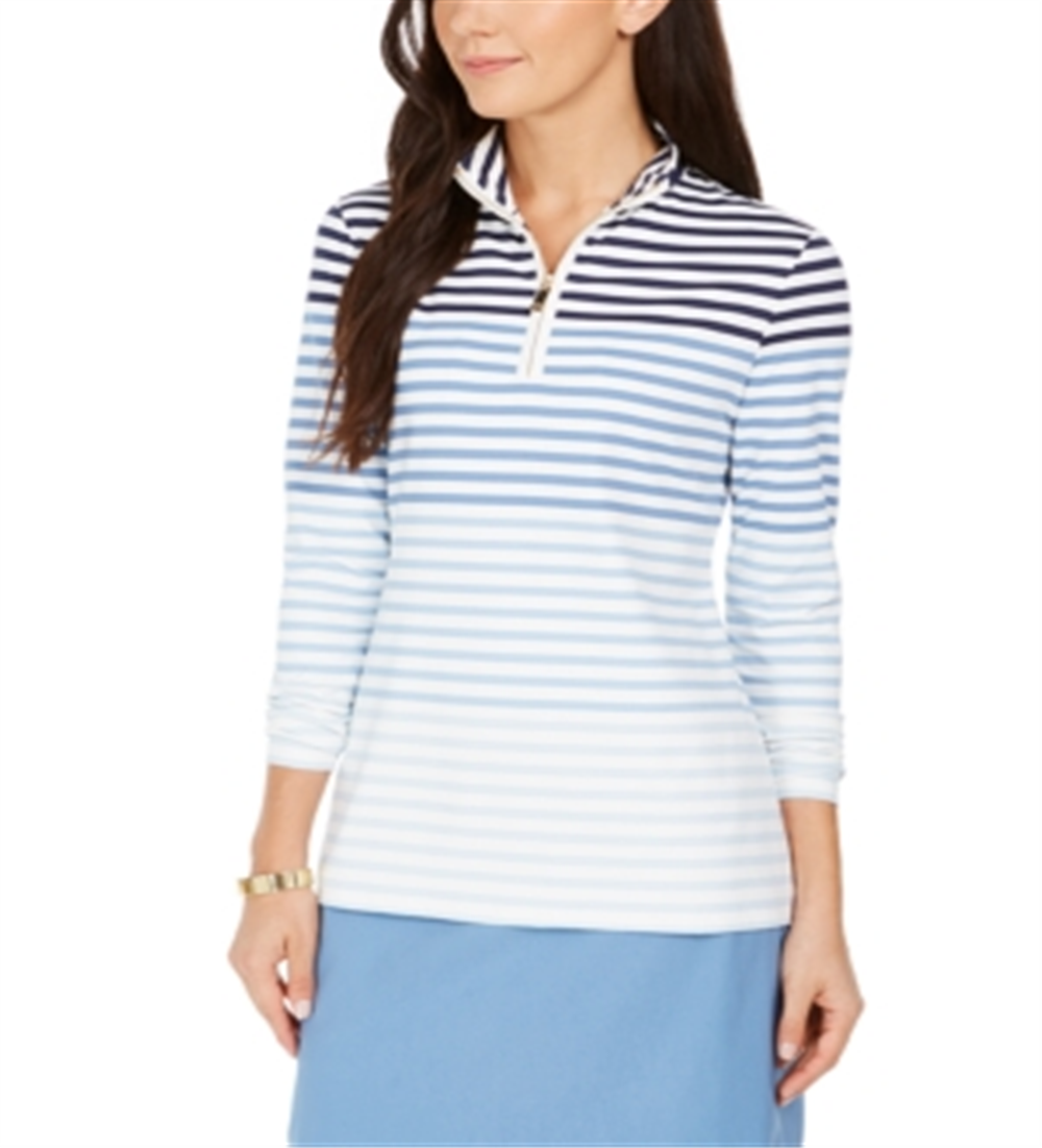 Charter Club Women's Striped Half Zip Top White Size X-Small