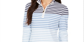 Charter Club Women's Striped Half Zip Top White Size X-Small
