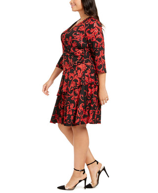 Robbie Bee Women's Plus Tiered Surplice Dress Red Size XXXL