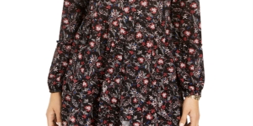 Style & Co Women's Floral Print Tiered Shirt Black Size Petite