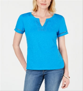 Charter Club Women's Turquoise Short Sleeve V Neck T-Shirt Top Blue Size XX-Large