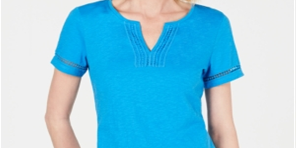 Charter Club Women's Turquoise Short Sleeve V Neck T-Shirt Top Blue Size XX-Large