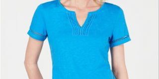 Charter Club Women's Turquoise Short Sleeve V Neck T-Shirt Top Blue Size XX-Large