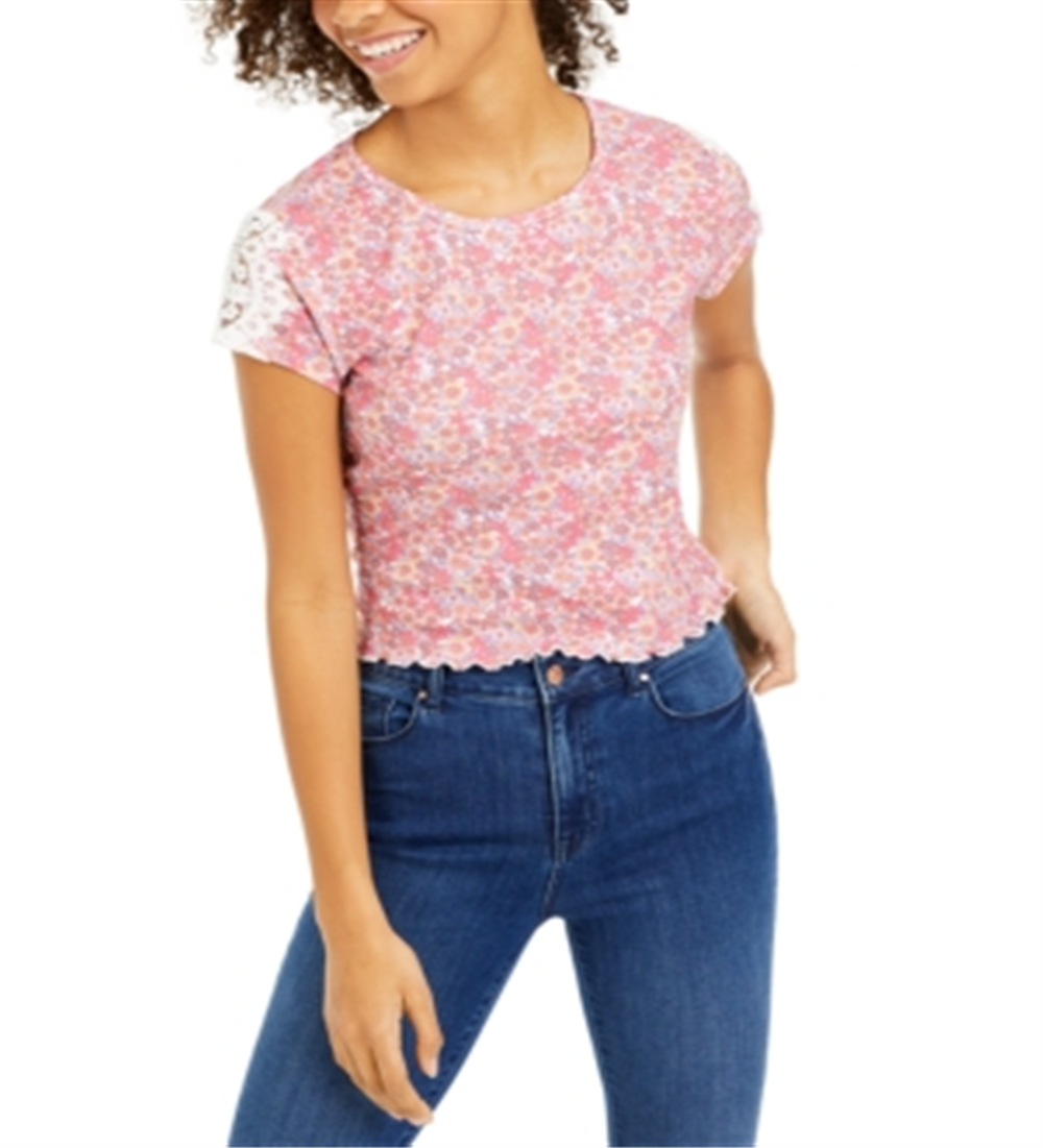 Self Esteem Junior's Lace Trim Top Pink Size XS