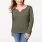 Karen Scott Women's Solid Long Sleeve with Buttons Top Green Size S