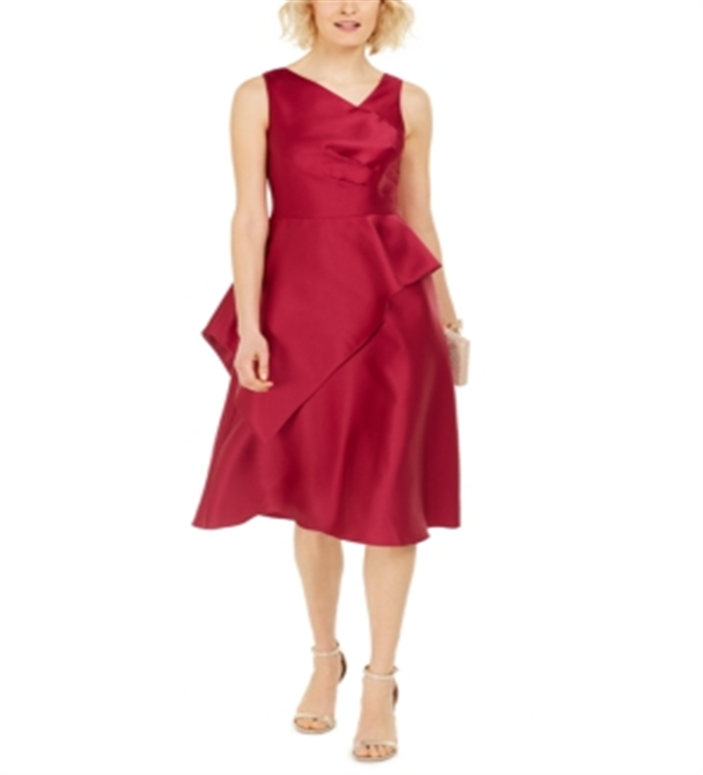 Adrianna Papell Women's Solid Sleeveless V Neck Knee Length Fit Flare Formal Dress Red Size 10