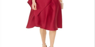 Adrianna Papell Women's Solid Sleeveless V Neck Knee Length Fit Flare Formal Dress Red Size 10