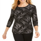 JM Collection Women's Printed Jacquard Top Black Size Small