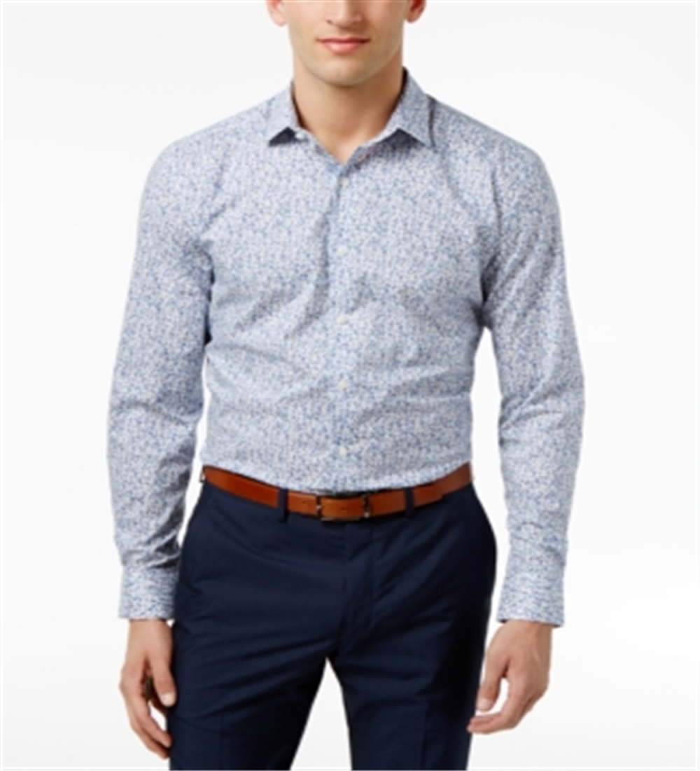Bar III Men's Floral Collared Slim Fit Dress Shirt Blue Size 15X32X33