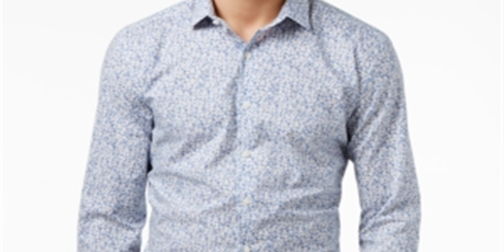 Bar III Men's Floral Collared Slim Fit Dress Shirt Blue Size 15X32X33