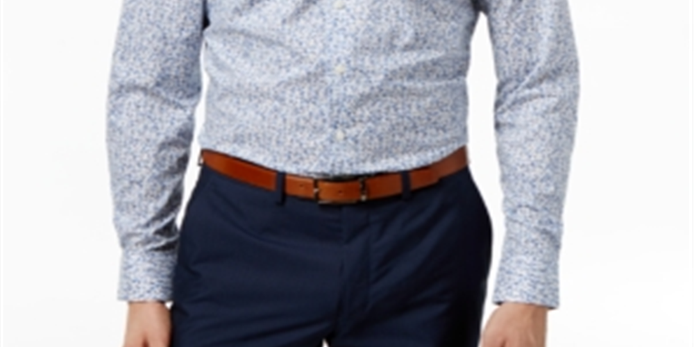 Bar III Men's Floral Collared Slim Fit Dress Shirt Blue Size 15X32X33