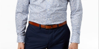 Bar III Men's Floral Collared Slim Fit Dress Shirt Blue Size 15X32X33