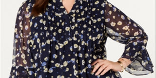 Charter Club Women's Printed Tiered Ruffle Top Yellow Size 1X