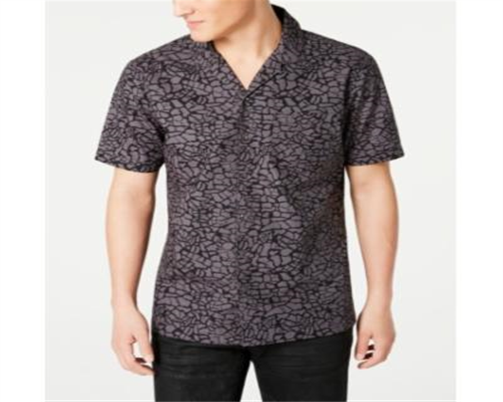 INC International Concepts Men's Animal Print Camp Shirt Black Size X-Large