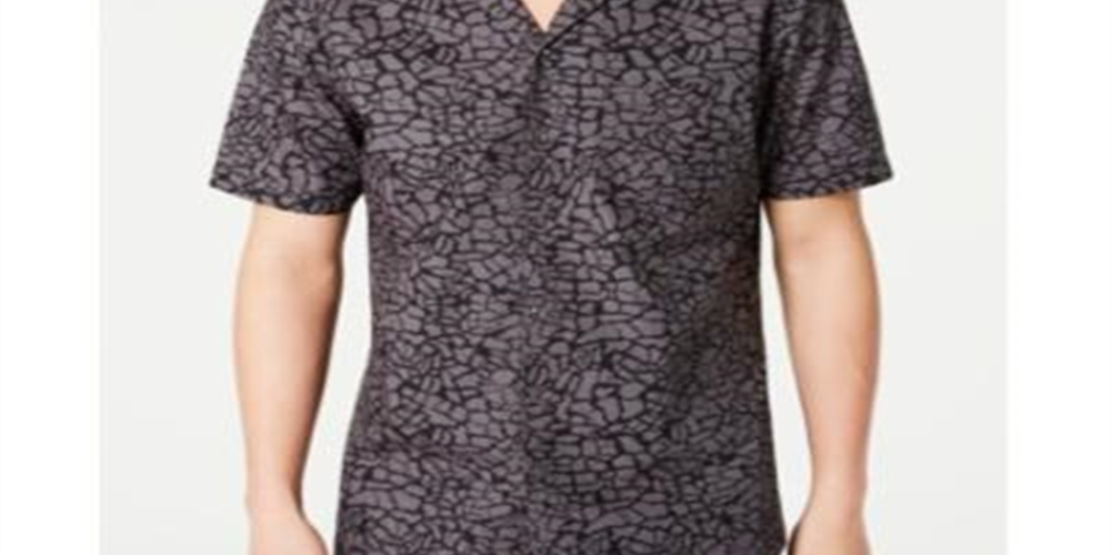 INC International Concepts Men's Animal Print Camp Shirt Black Size X-Large